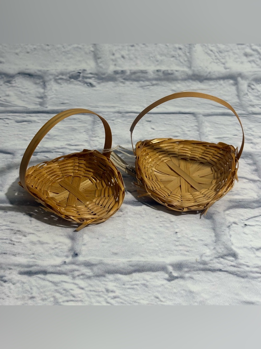 Vintage miniature woven wicker decorative hand baskets (set of 2)
